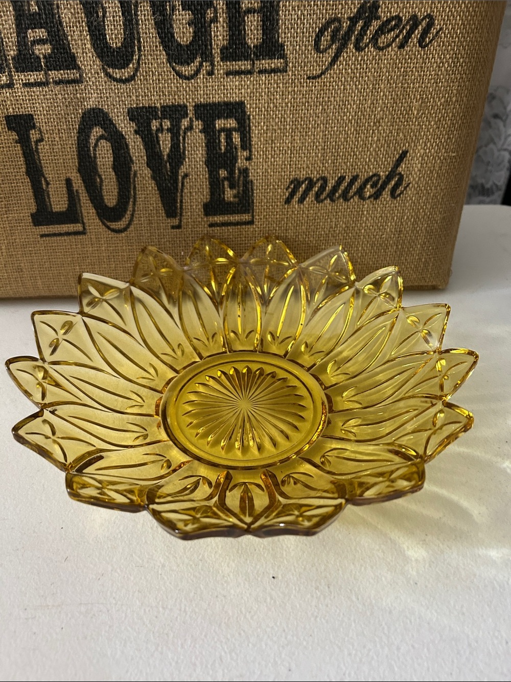 Amber vintage Sunflower Glass Dish